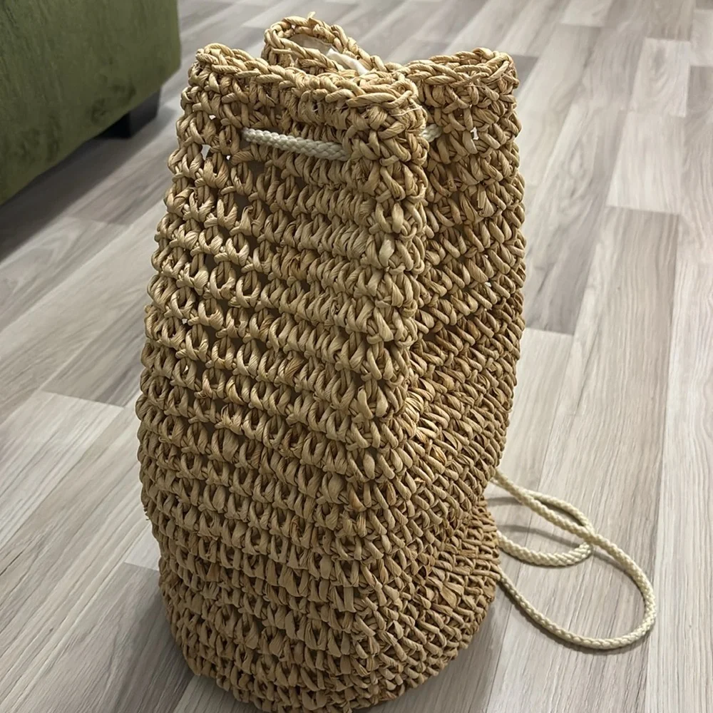 Backpack Beach Straw Woven Weekend Getaways Tan Bag - Picture 11 of 13